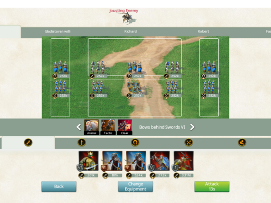Jousting Tournament - My formation and presets of units and tactic - March Of Empires - War Of Lords